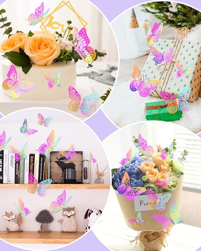 Image of 72Pcs 3D Butterfly Wall Decor, Pinkpurple Butterfly Decorations, 4 Styles 3 Sizes Removable Butterflies Wall Stickers Room Decor for Birthday Party Kids Bedroom Cake Nursery Room Decor