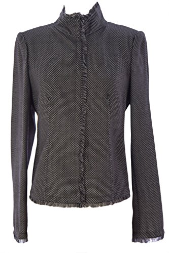 Armani Collezioni Women's Frayed Knit Blazer 10 Black & White