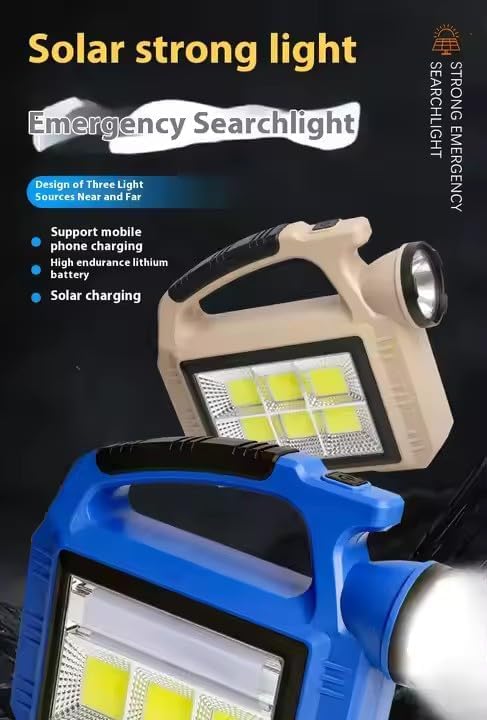 MIXEN Multifunctional Solar Portable Light, USB Rechargeable LED Flashlight with Side Light, Floodlight&Spotlight Solar Camping Flashlight with Work Lights USB Rechargeable Handheld