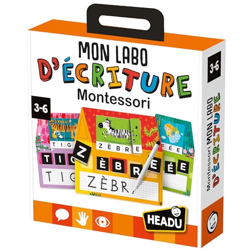 HEADU - Mon Labo D'Écriture Montessori - Je Lis Et J'Écris avec Trois Méthodes Amusantes ! | Jeu Educatif 2 3 4 5 6 Ans, Jeu Educatif Montessori, Apprendre à Lire et à Écrire, Cadeau Fille Garçon