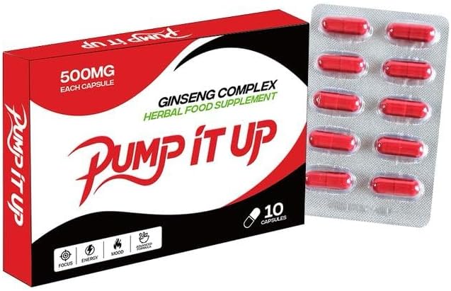 PUMP IT UP RED 500mg | Stronger | Longer | Harder | Performance | Extra Strength Enhancing Pills, Stamina Endurance Booster Supplement Pills for Men | 10 Ginseng LIBIDO Booster Capsules