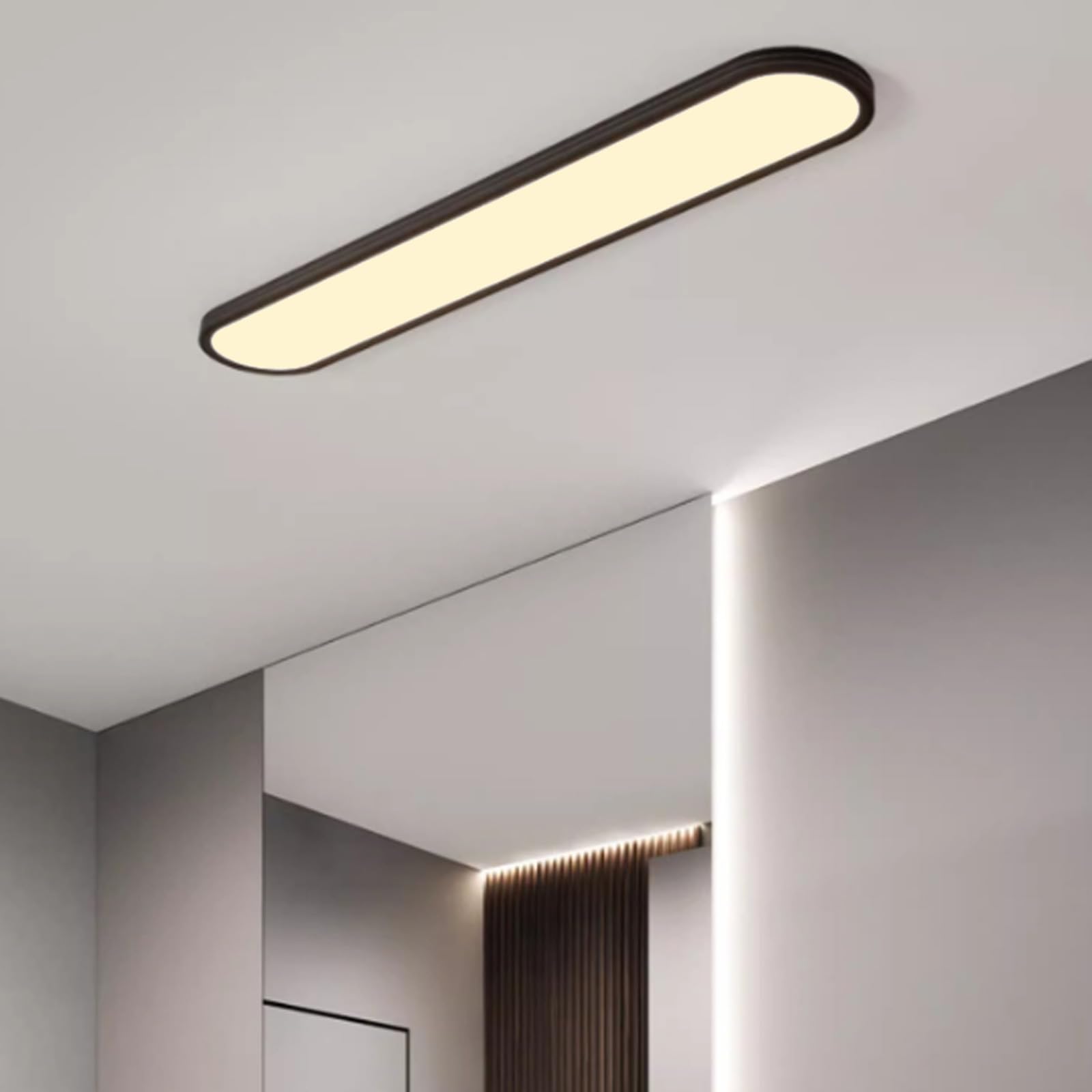 TZSMUM Slim LED Ceiling Light Long Strip Modern Minimalist Ceiling Lamps3000K/4000K/6000K Ceiling Lighting Three Colour Temperatures Ceiling Light Kitchen Home Office Hallway (120cm,Black Warm Light)