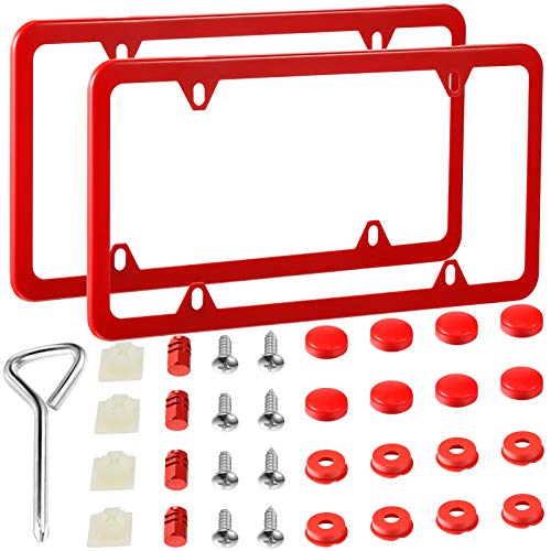 2 Cubiertas de matrícula Roja Cubiertas de Placa de Matrícula de Acero...