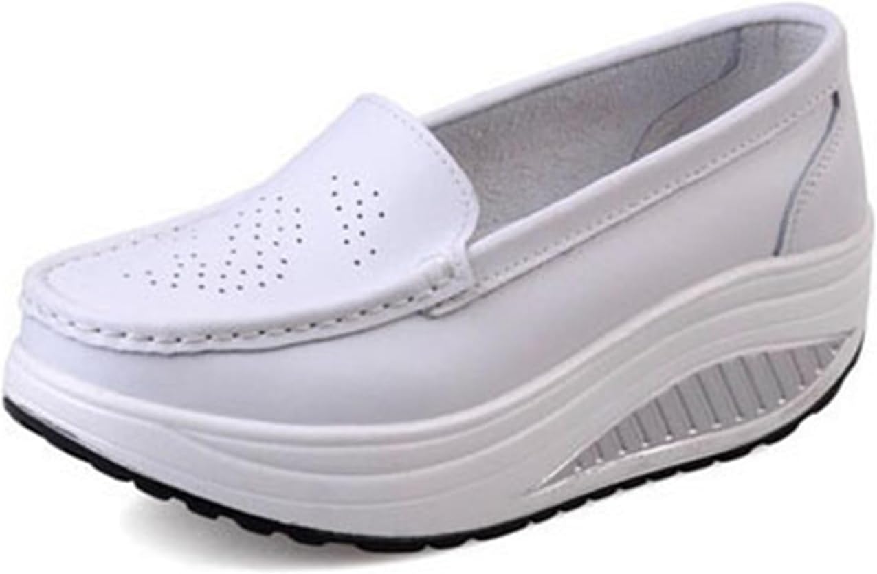 Women's Platform Slip-On Breathable Leather Nursing Shoes, Wedge Non-Slip Air Cushion Nurse Work Shoes, Casual Care Orthopedic Lightweight Shoes, Ideal for Nurse Healthcare Crews