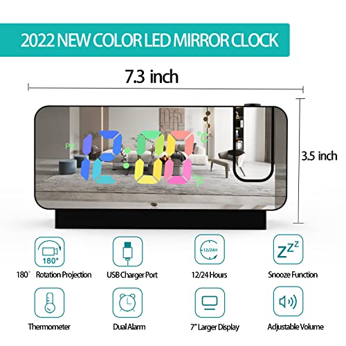 Fizili Alarm Clock With Projection On Ceiling ,Projection Alarm Clock With Usb Charger Port,Rainbow Large Number,12/25H,Dst,Snooze, Mirror Led Loud Alarm Clock For Heavy Sleeper Kids Elderly, Black #TOP2