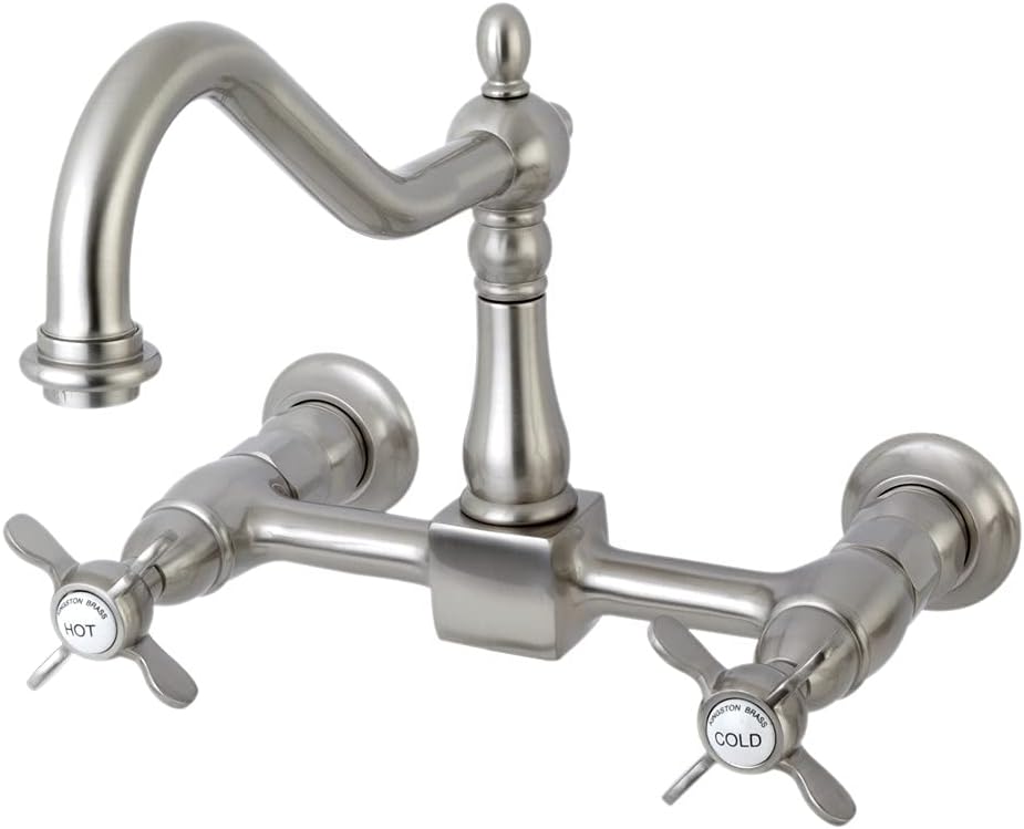 Kingston Brass KS1248BEX Essex Wall Mount 8-inch Centerset Kitchen Faucet, Brushed Nickel