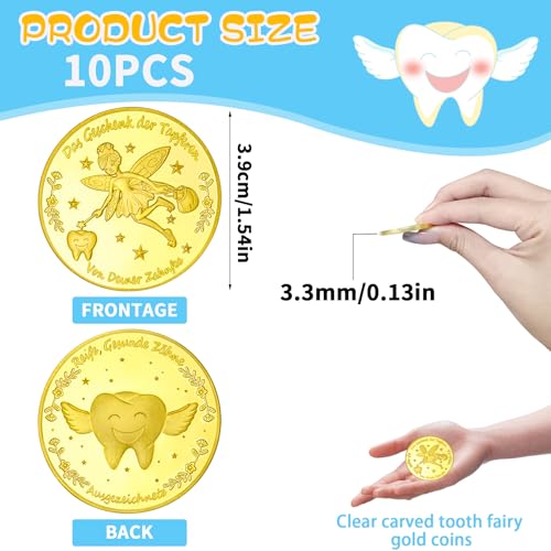 VEEKAY Zahnfee Münzen,10 Stück Zahnfee Goldtaler,Tooth Fairy Coins – Ansicht 2