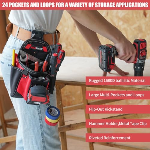 Image of MELOTOUGH Small Electrician Tool Pouch Nail Screw Work Pocuh Tool Belt Pouch with Belt Clip Attachment Tradesman Tool Bag Pouch with Hammer Loop Electrician Tool Holster