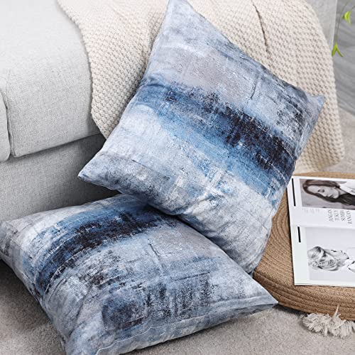 Blue and Grey Abstract Art Artwork Pillow Cover, Gallery Modern Decorative Throw Pillows Cushion Cover for Bedroom Sofa Living Room 18 x 18 Inch Set of 2 - Image 5