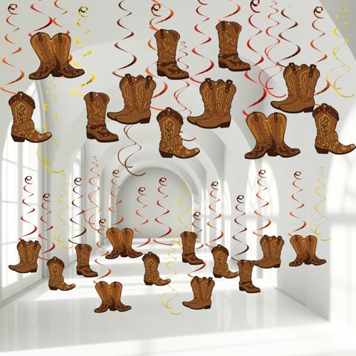Image of 58 PCS Cowboy Party Decorations West Cowboy Themed Party Hanging Swirls Wild Western Cowboys Boot Hanging Decorations for Cowboy's Birthday Decor Country Themed Decor Baby Shower
