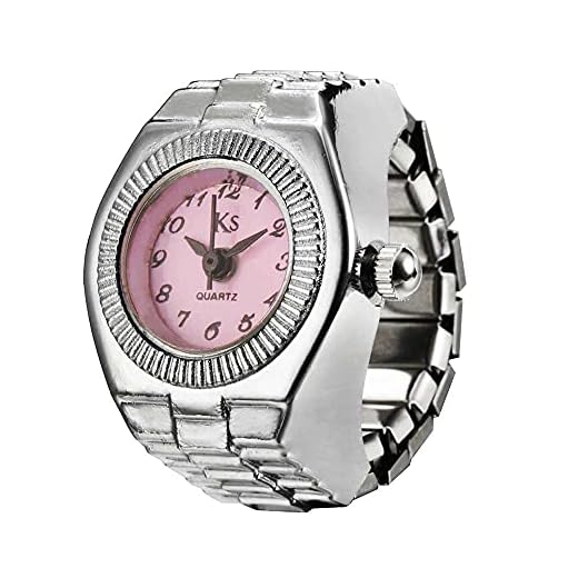 Ring Watch for Women and Men,Ring Finger Watches,Analog Quartz Watch Finger Watch,Numerals Dial Elastic Band Finger Ring(Pink)
