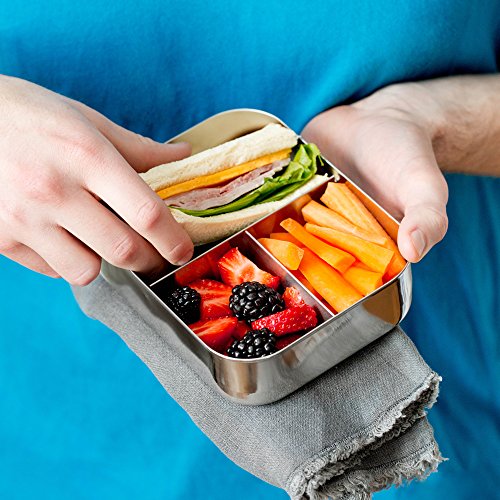 Lunchbots Medium Trio Ii Snack Container - Divided Stainless Steel Food Container - Three Sections For Snacks On The Go - Eco-Friendly, Dishwasher Safe, Bpa-Free - Stainless Lid - Aqua Dots #TOP3