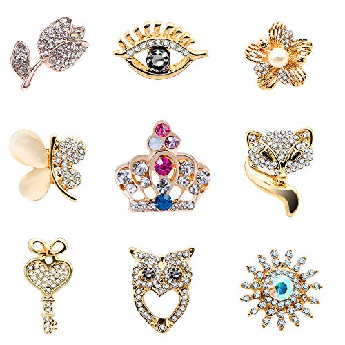 KENYG 9 Stück Kristallblumen, Kronenauge, Stinger, Broschen für Kleidung, Kragen, Taschen, Zubehör
