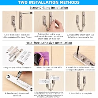 KRYVLEXA Heavy Duty Door Chain Lock - 304 Stainless Steel, Spring Loaded Pushbutton Latch, Child & Pet Proof, No-Drill Installation for Interior,Front,Hotel Doors (Brushed Silver)