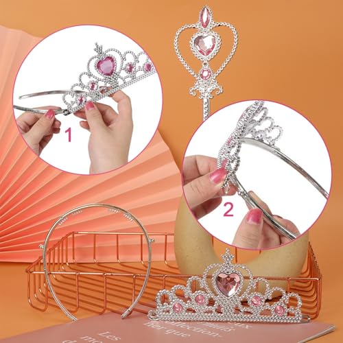 LIURFLNC 2 Pcs Krone Mädchen, Diadem Kinder, Zauberstab Mädchen Prinzessin Krone Prinzessinnenkrone Passend für Sophie/Rapunzel/Halloween/Karneval/Cosplay-Kostüme(Blau/Rosa)