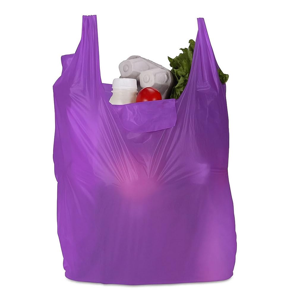 Venuscello Purple Venuscello® 130 X Heavy Duty Vest Carrier Bags 11" X 17" X 21" Plastic Retail Shopping Carry Bags Multipurpose Grocery Takeaway Supermarket Shops
