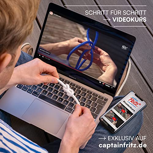 CAPTAIN FRITZ ®, Knoten Übungsset mit Lernvideos für SBF See, SBF Binnen, Segelschein und Bodenseeschifferpatent, einfaches Knoten Üben & Lernen, maritimes Geschenk