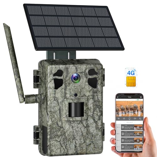 ZAIYW 4G LTE Solar Wildkamera mit SIM Karte Handyübertragung App, 2,7K HD Live Video Wildkamera 120° 20M Bewegungsmelder 940nm No Glow Nachtsicht Trail Kamera IP66 Wasserdicht für Tierüberwachung