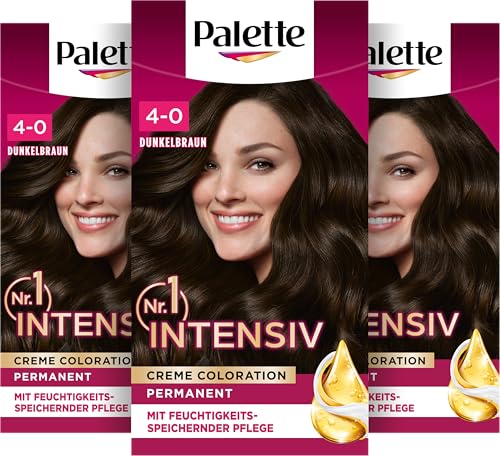 Palette Intensiv Creme Coloration 4-0/800 Dunkelbraun (3 x 115 ml) permanente Haarfarbe für leuchtende langanhaltende Farbbrillanz & 100% Grauabdeckung