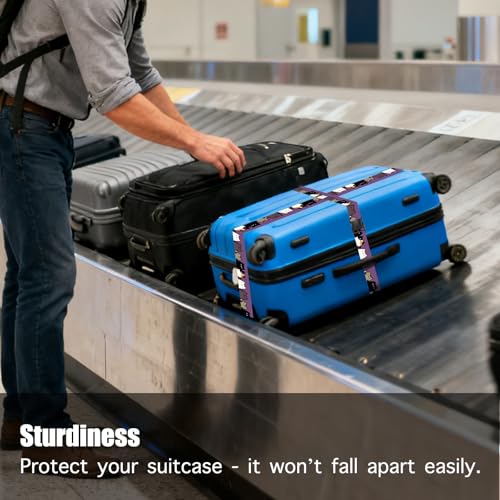 Image of Nuxovilar Luggage Straps Set for Suitcase 1.96x71in Polyester | Cargo Strap Travel Belt Security Buckle Band Pet Lover Leisure Trip Family Travel (Cats on Purple)