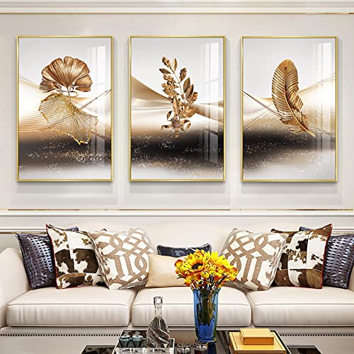 Feuilles d'or peinture toile décoration murale salon abstrait plante 20x30