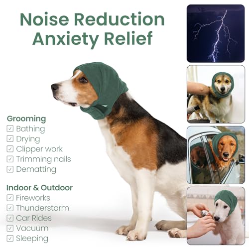 IECOii Soft Dog Calming Hoodie Anxiety Relief Dog Ear Muffs Noise Protection Dog Ear Wrap Hematoma Fireworks Dog Ear Cover for Bath Blow Drying Dog Head Cover Noise Cancelling Sleep Help Headband