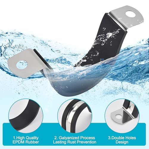 Image of 2 Inch 10 PCS 2 Holes Rubber Cushioned U Bracket Clamp, Reinforced Rigid Pipe Strap, Stainless Steel Conduit Straps Cable Clamp (50 mm) by Tavonuxt