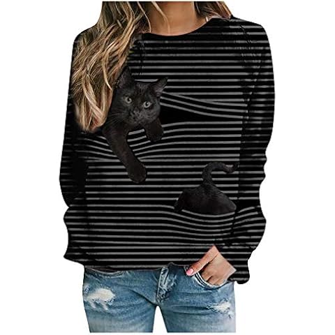 riou Camiseta Mujer de Manga Larga con Estampado de Rayas de Animales Lindos Cover