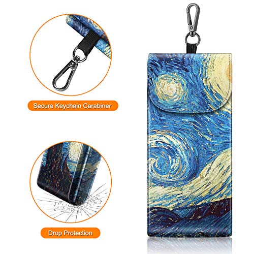 Image of FINTIE Double Glasses Case with Carabiner Hook, Portable Vegan Leather Eyeglass Case Anti-scratch Sunglasses Pouch