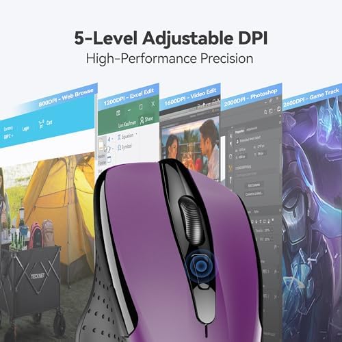 TECKNET Wireless Mouse, 2.4G Ergonomic Computer Mouse, 2600 DPI, Purple - 5