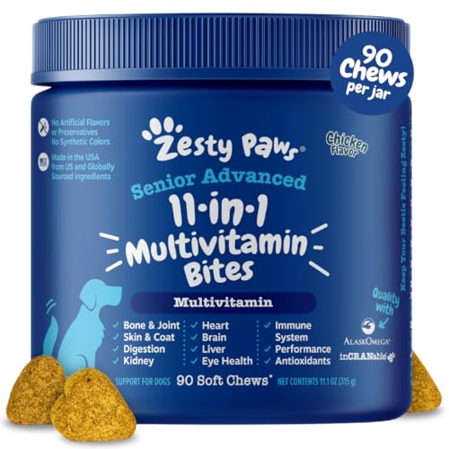 Zesty Paws Senior Dog Multivitamin Treats - Glucosamine for Dogs + Digestive Enzymes & Probiotics -...