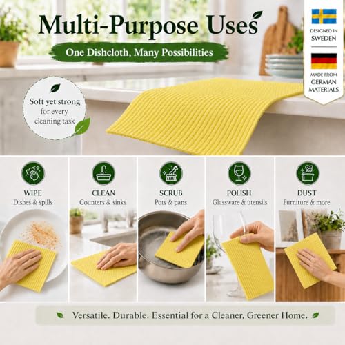 Image of 10 Pcs Multicolor Swedish Dishcloths for Kitchen, Washable German Cellulose