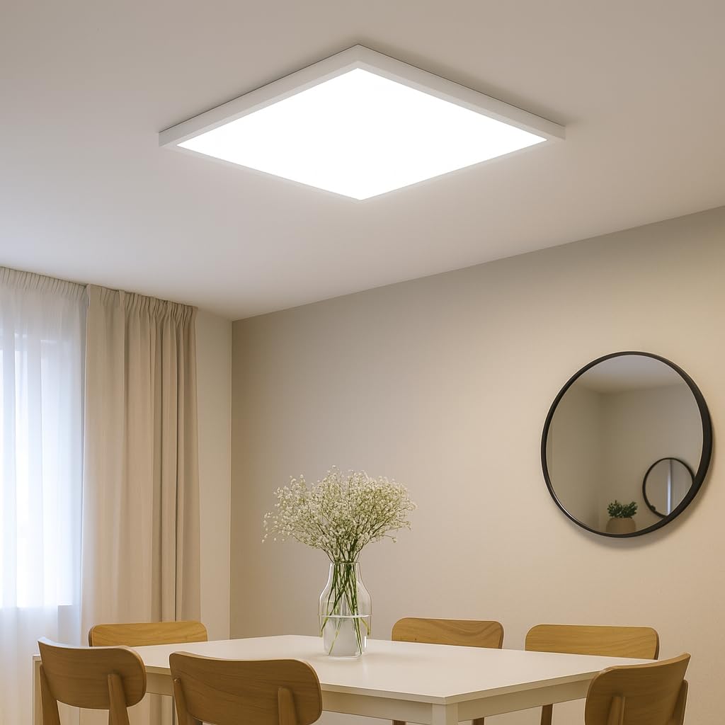 M Ledme - Plafon Superficie Panel LED 60X60cm 40W, Con Selector de Color Blanco Calido, Neutro o Frio (CCT), 4000 Lumenes, Luces led para cocina o habitación, Driver incluido.