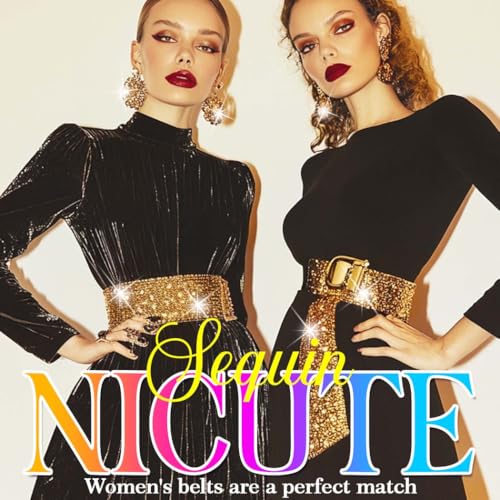 Nicute Sequin Waist Belt Wide Sparkly Dress Belts Elastic Waistband Cinch Accessory for Women2