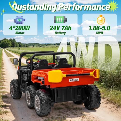 Image of 24V Ride on Dump Truck, XL 2 Seater Ride on Cars with Remote Control, 4x200W Powerful Motors, 6-Wheel Suspensions, Electric Dump Bed, Shovel, Kids UTV for Boy Girl