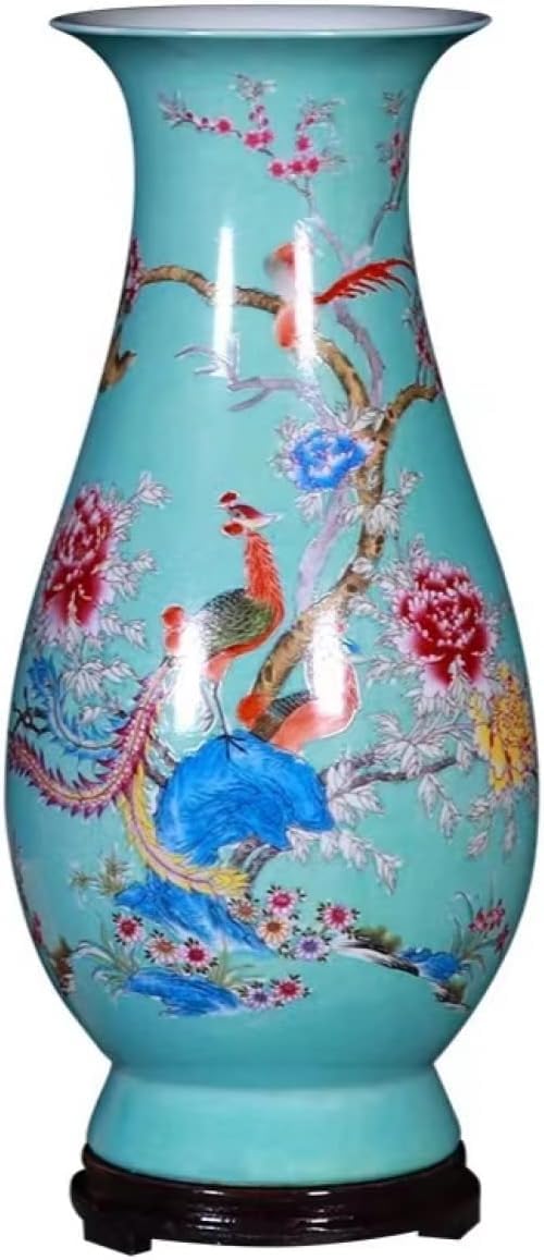 Bzgpmfud One Color Vase Desktop Ceramic Enamel Color Flower And Bird Antique Chinese Porcelain Decoration Ornaments 43 * 21 Cm