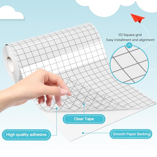 Image of LIKCUT Clear Vinyl Transfer Paper Tape Roll - Medium Tack Gray Grid for Crafting, Compatible Glee S501 for Decals, Signs, Windows & Stickers (5.5in x 50ft)