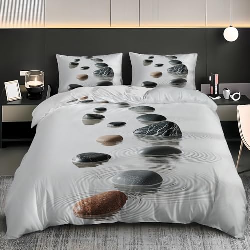 Parure de Lit 3 Pièces en Microfibre Surface de l'eau en Galets Housse de Couette 90x190 cm pour 1 Personnes, Jeu de literie Gris Housse de Couette Doux avec...