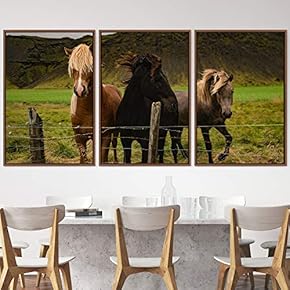signwin 3 Piece Framed Canvas Wall Art Horses...