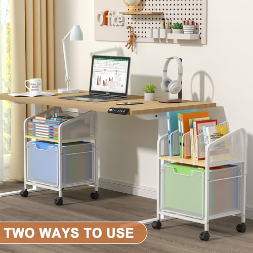Tiaoheka Rolling File Cabinet with Adjustable Dividers, Mobile Filing Cabinet with Storage Drawer on Lockable Wheels, Hanging File Organizer Beside Under Desk for Office, Home, White（Patent Pending） - Thumbnail 7