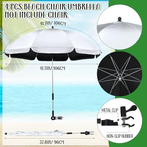 Hosuly 4 Pack Chair Umbrella with Universal Clamp UV Protection 42 Inch Golf Umbrella Adjustable Beach Umbrella Portable Clamp on Umbrella for Beach Patio Chairs Stroller Golf Cart Wheelchair(Black)