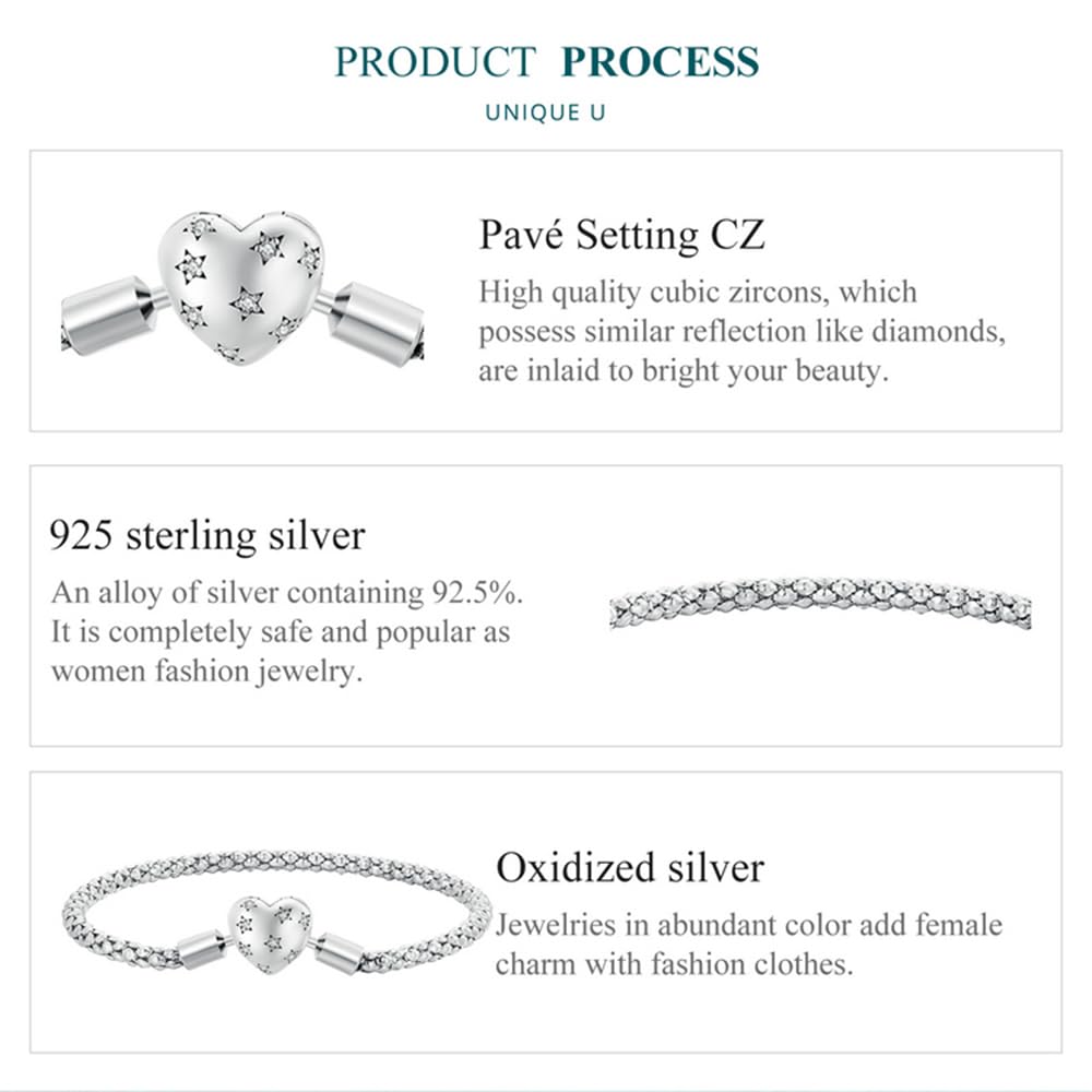 Pulsera con Dije de Cadena con Hebilla y Cierre de corazón Brillante Momentos de joyería de Plata esterlina 925