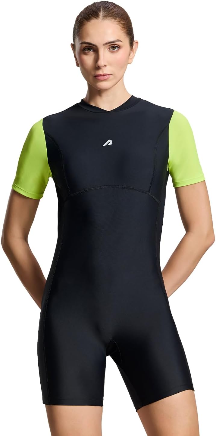 - Boldfit Swimming Suit for Women One Piece Swim Suit Set for Woman Knee Length Swimming Costume for Women Stretchable Swimwear Ladies Swimsuit Flexible Fit Swim Dress for Woman Black Green, M