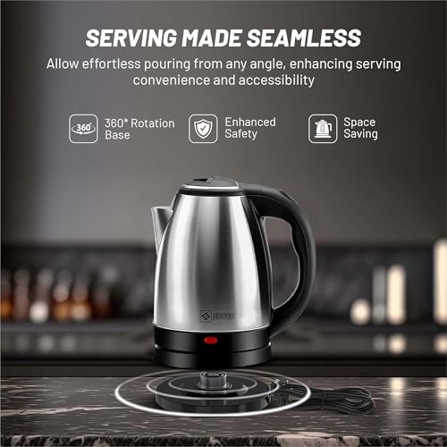 Image of HAVOK 1500W Electric Kettle 1.8L Stainless Steel Water Boiler | Instant Fast Boiling Kettle with Auto Shut Off & Boil Dry Protection | 360 Cordless Base, LED Indicator for Tea Coffee Soup (Silver)
