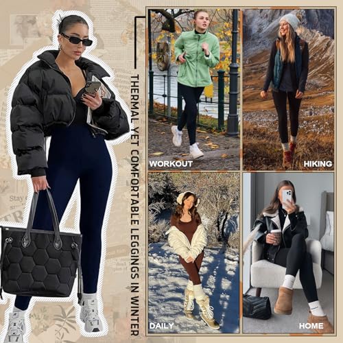 Image of DHSO Fleece Lined Leggings Women with Pockets - Thermal High Waisted Winter Warm Leggings Snow Weather Pants
