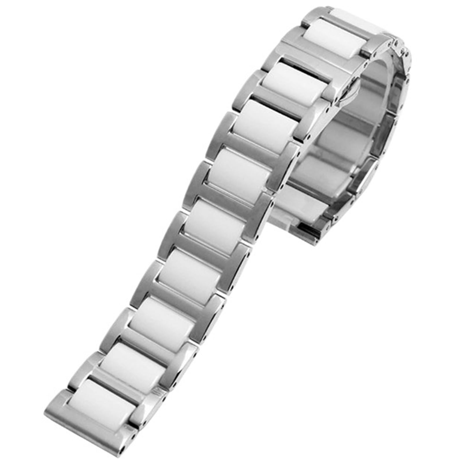 Correa de Reloj de cerámica para Hombre y Mujer, Correa de Reloj de Acero Inoxidable combinada (Plata Blanca, 19 mm)