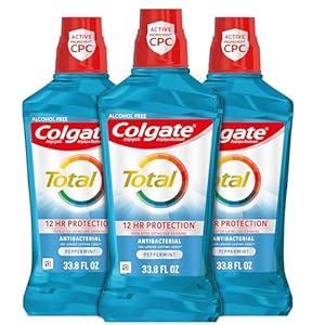 Colgate Total Mouthwash, Alcohol Free Mouthwash, Peppermint, 33.8 Ounce, (Pack of 3)