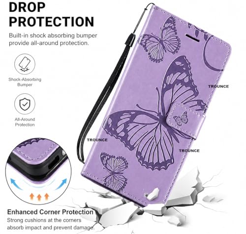Image of TROUNCE Butterfly Embossing Shock Proof Flip Cover with Card Cash Holder Wallet Case & Magnetic Lock|Mobile Cover|Back Cover for Google Pixel 8- Purple