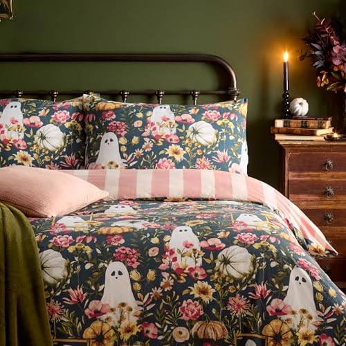 furn. Bootanical Duvet Cover Set - Reversible Autumnal Floral Halloween Ghost Bedding (Multicolour - Double) - Image 2