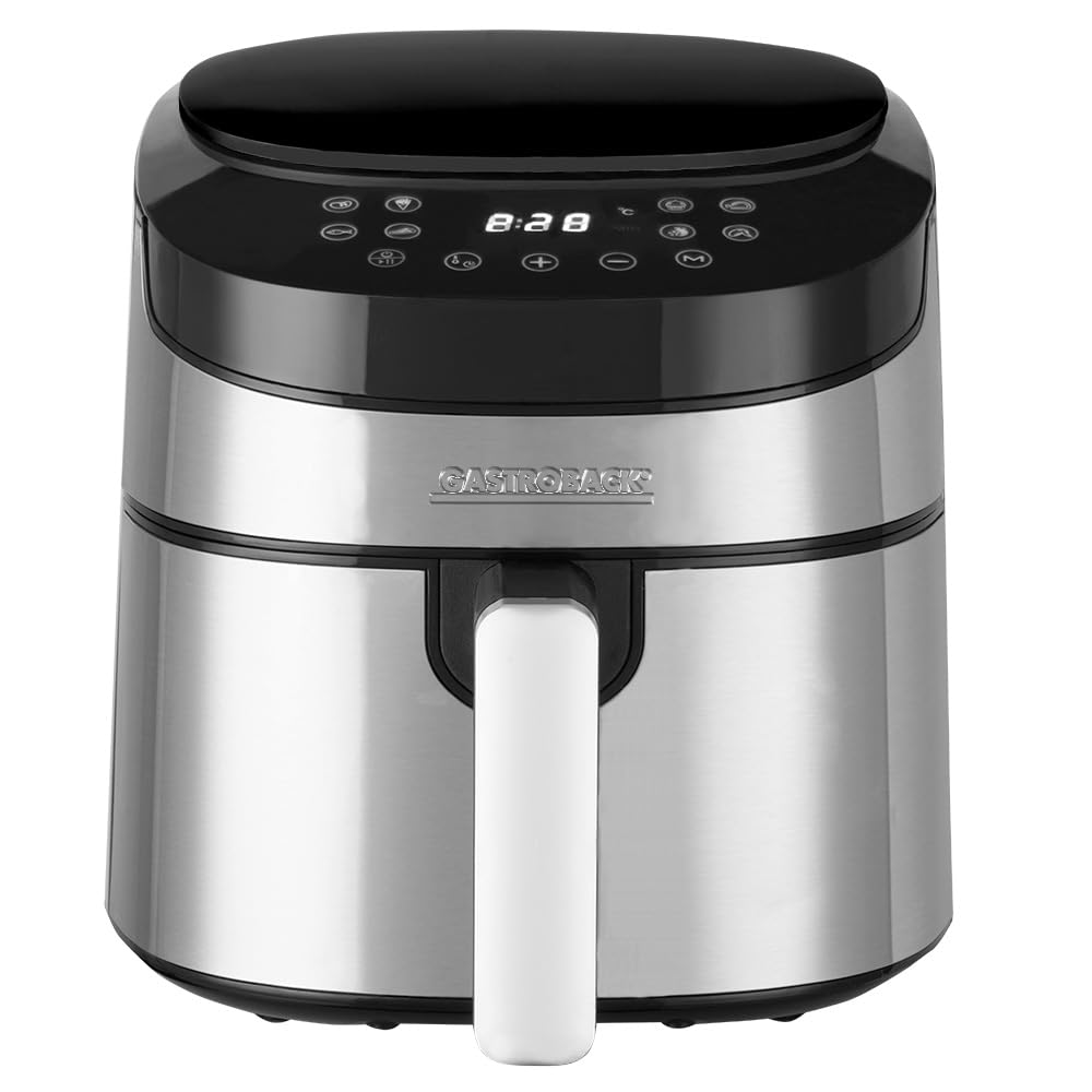 GASTROBACK #42582 Design Heißluftfritteuse Air Pro, Air Fryer mit 3,7 Liter Füllvolumen, 8 voreingestellte Programme, Touch-Bedienfeld, Schwarz-silber